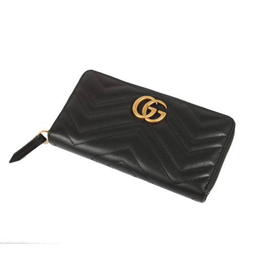 GUCCI Marmont 復古LOGO拉鍊長夾(黑色)