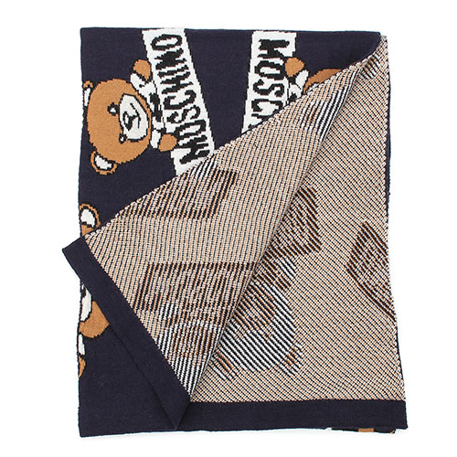 MOSCHINO 經典TOY小熊混織羊毛圍巾-深藍色