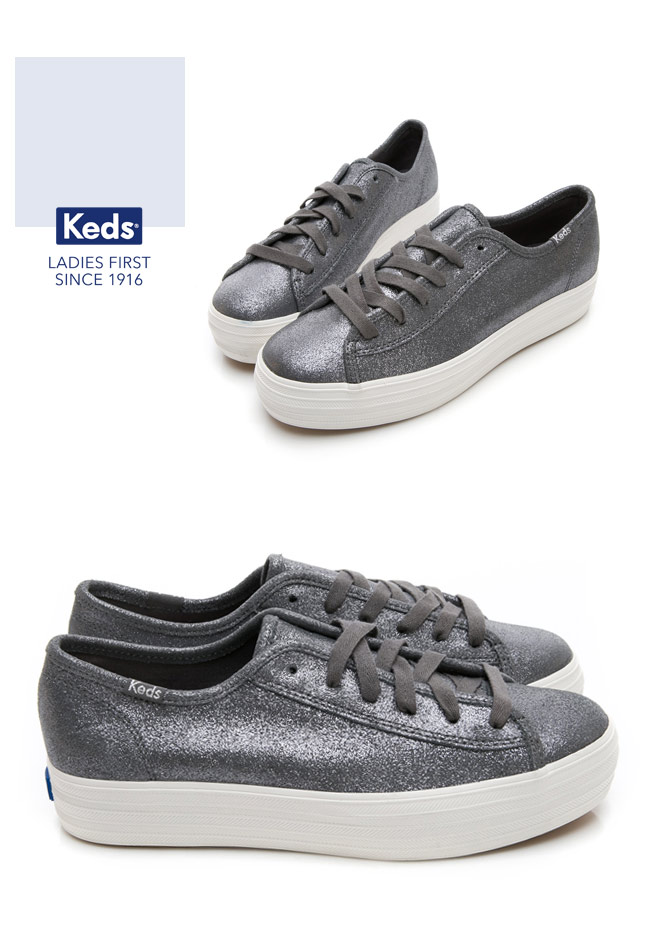 Keds TRIPLE KICK 麂皮霧感綁帶厚底休閒鞋-深灰