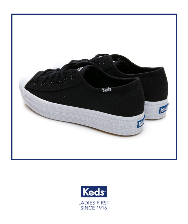 Keds TRIPLE KICK 復刻厚底綁帶休閒鞋-黑/白