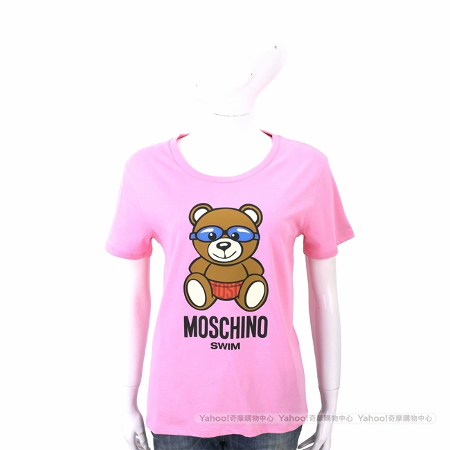 MOSCHINO Swim 泳鏡泰迪熊寶寶粉色棉質T恤(合身版)