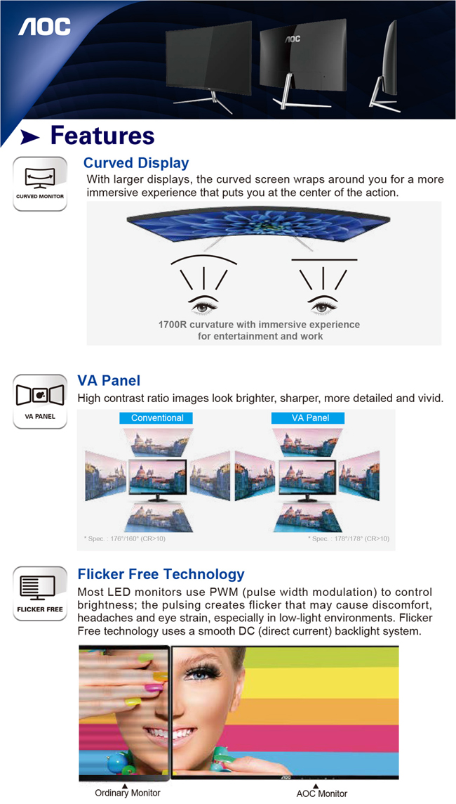 AOC C27V1Q 27型VA曲面螢幕