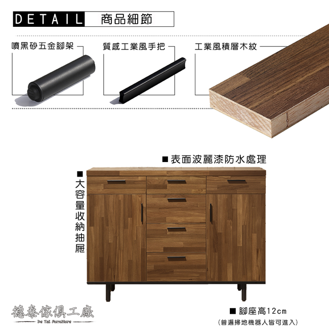 D&T 德泰傢俱 歐克斯工業生活4尺120CM廚櫃下座