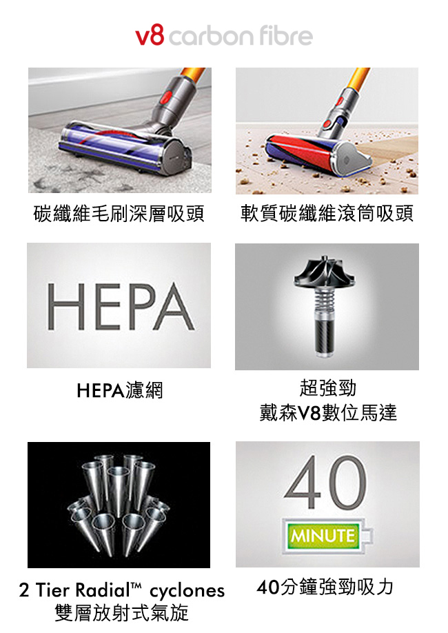 dyson V8 Carbon Fibre 無線吸塵器(金) 限量福利品