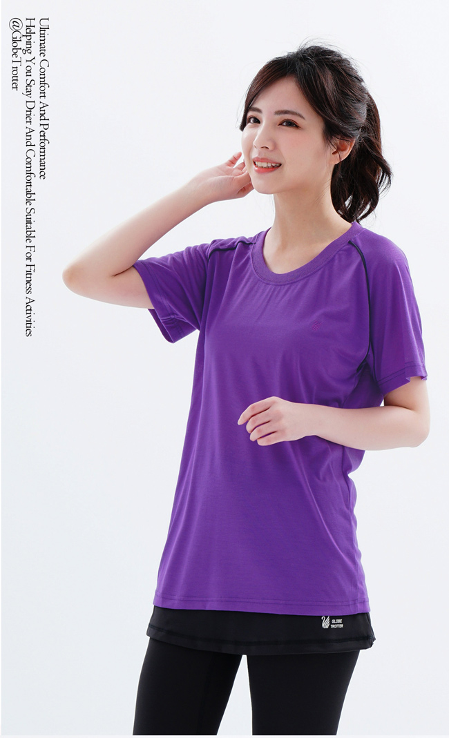 【遊遍天下】台灣製中性款輕量吸濕排汗機能圓領衫S0707紫色