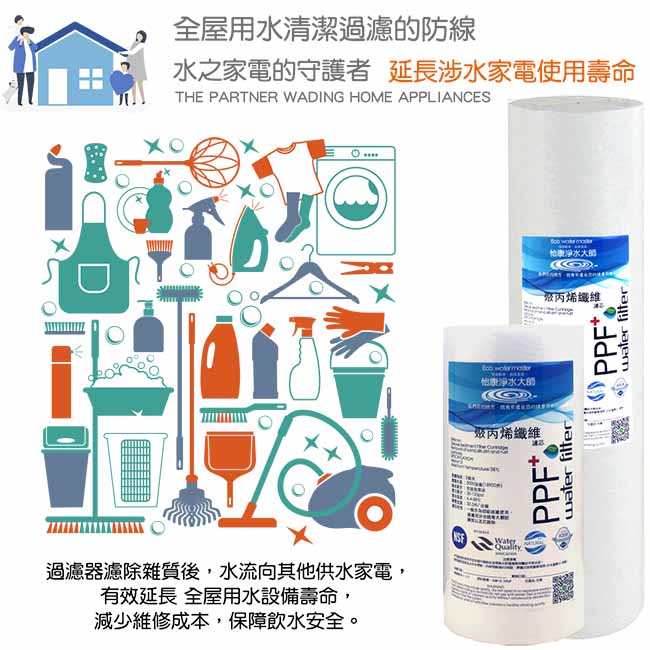 怡康 20吋大胖標準5微米PP濾心3支+20吋大胖標準CTO燒結壓縮活性碳濾心1支