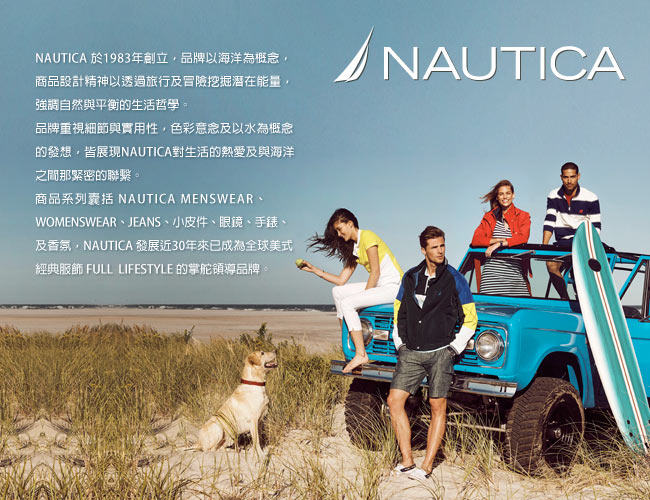 Nautica 經典撞色條紋短袖POLO衫-深藍