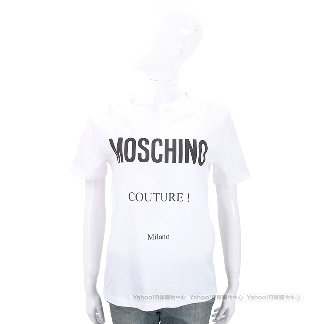 MOSCHINO 品牌LOGO印花白色棉質T恤