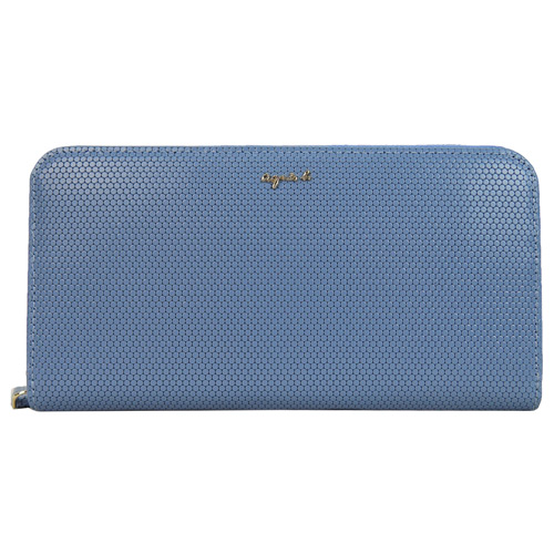 agnes b.蜂巢皮革拉鍊長夾-藍