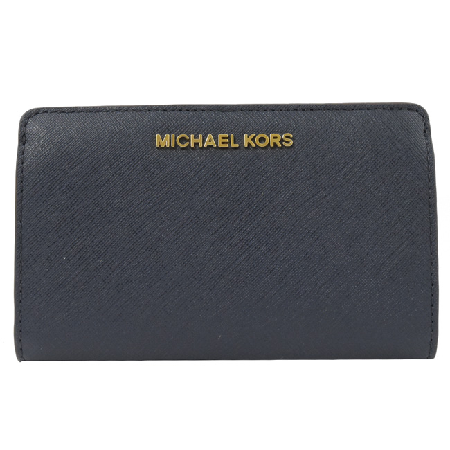 MICHAEL KORS Jet Set 金屬logo對開中夾(海軍藍)