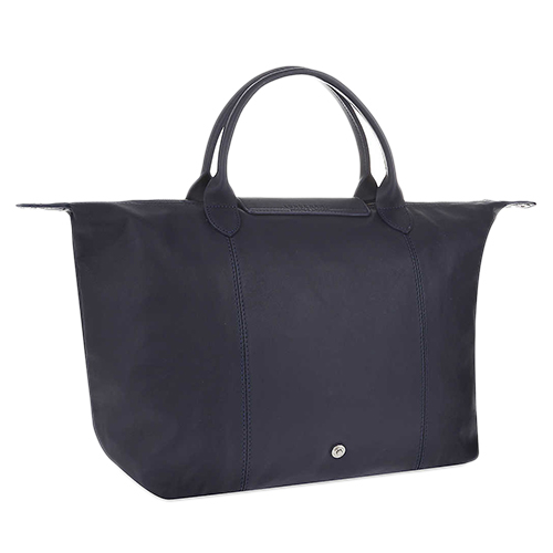 Longchamp 小羊皮系列 Pliage Cuir 手提/側背包(中) 海軍藍