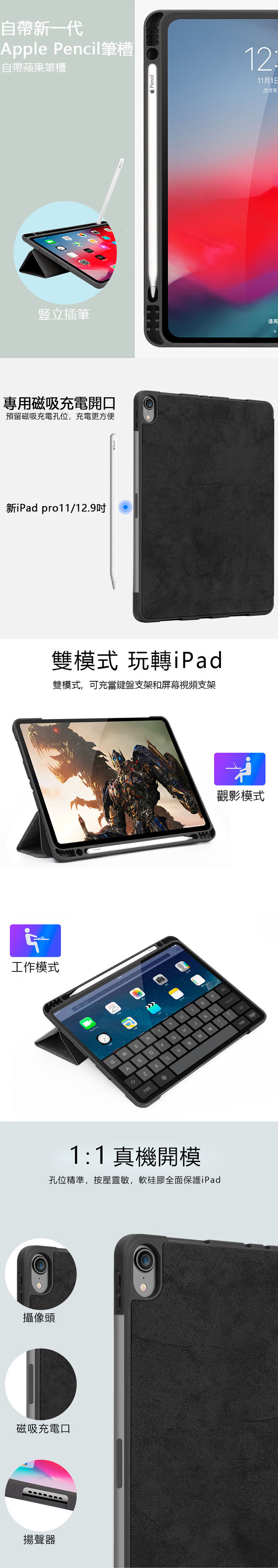 蘋果 2018新款 iPad Pro 11吋 商務帆布皮套 內置筆槽 保護套