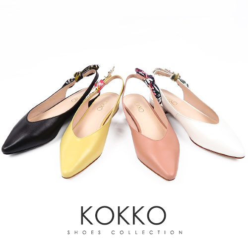 KOKKO - 觸及真心尖頭蝴蝶結真皮平底鞋 - 鳳凰黃