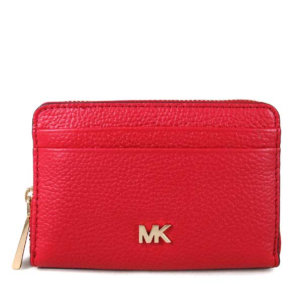 MICHAEL KORS Money Pieces金字Logo荔枝紋皮革ㄇ型拉鍊零錢包-紅