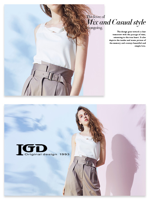IGD英格麗 扭結領口簍空剪裁無袖上衣-白色