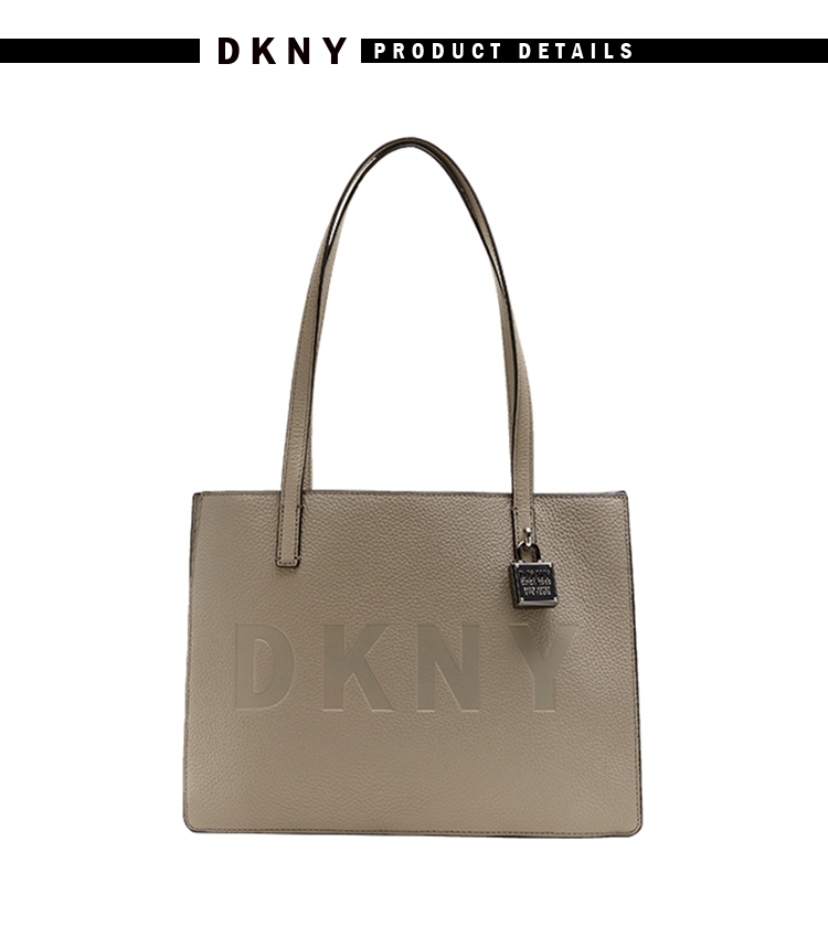 DKNY LOGO印字金屬鎖頭手提包 灰