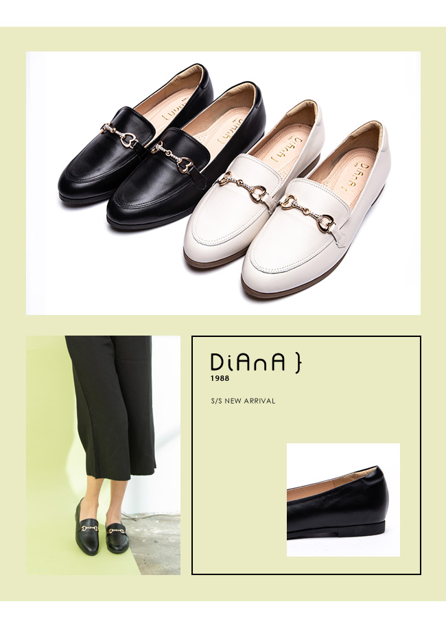 DIANA 漫步雲端焦糖美人-金屬馬銜釦休閒平底-黑