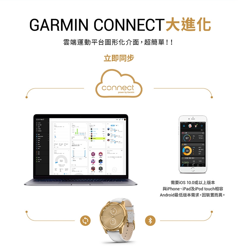 GARMIN vivomove luxe 指針智慧腕錶(米蘭式編織錶帶)