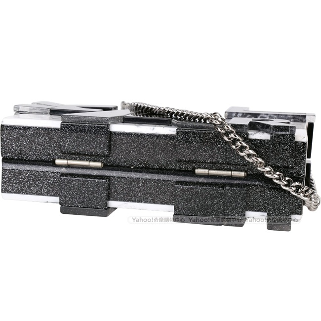 KARL LAGERFELD MARBLE 黑白大理石紋字母硬殼鍊帶包(展示品)