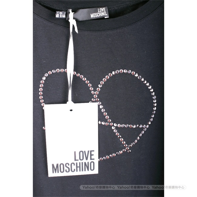 LOVE MOSCHINO 愛心貼飾黑色彈性棉短袖T恤