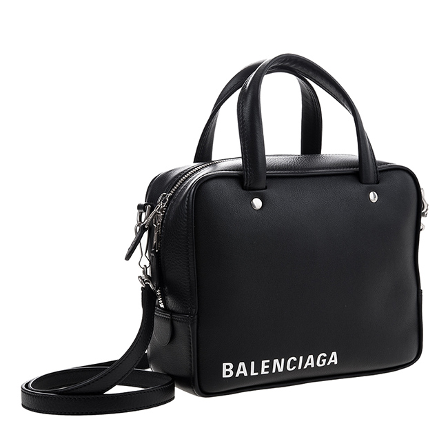 Balenciaga Triangle Square XS系列品牌字母小牛皮二用包(黑色)