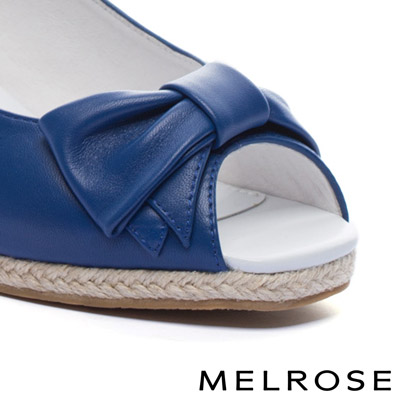 高跟鞋 MELROSE 輕甜蝴蝶結羊皮魚口後繫帶楔型高跟鞋－藍