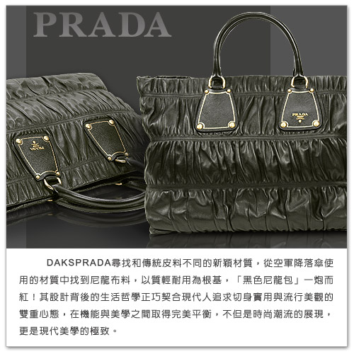 PRADA 經典品牌浮雕LOGO牛皮束口手提/斜背水桶包(黑)