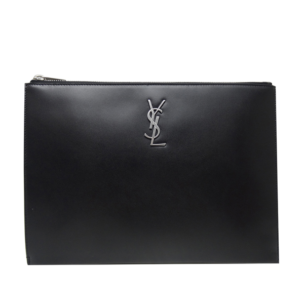 YSL MONOGRAM 素面牛皮手拿收納包(黑色)