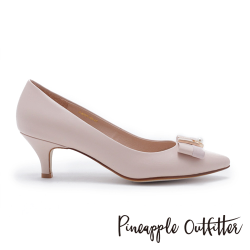 Pineapple Outfitter 氣質女伶 珍珠蝴蝶結釦飾尖頭中跟鞋-粉色