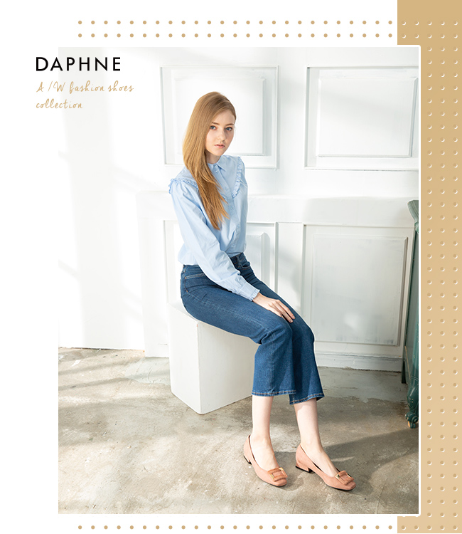 達芙妮DAPHNE 低跟鞋-絨毛方釦金屬時尚低跟鞋-粉膚