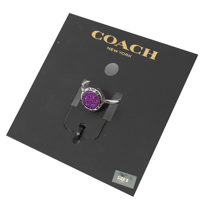 COACH 圓型LOGO紫色造型裝飾戒指(銀)