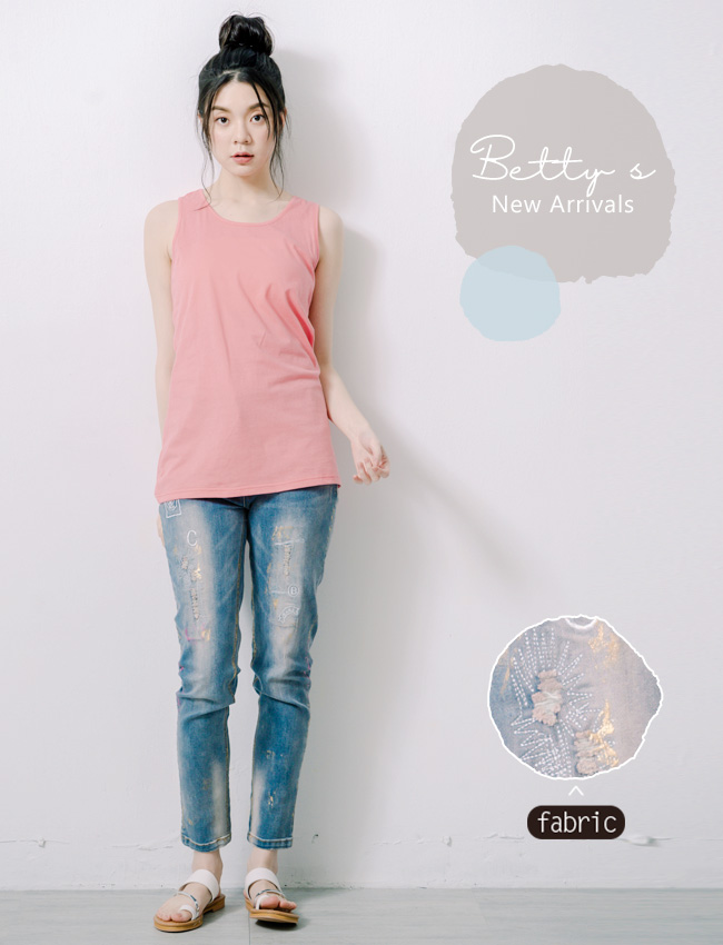 betty’s貝蒂思　彩色燙印刷色刺繡牛仔褲(淺藍)