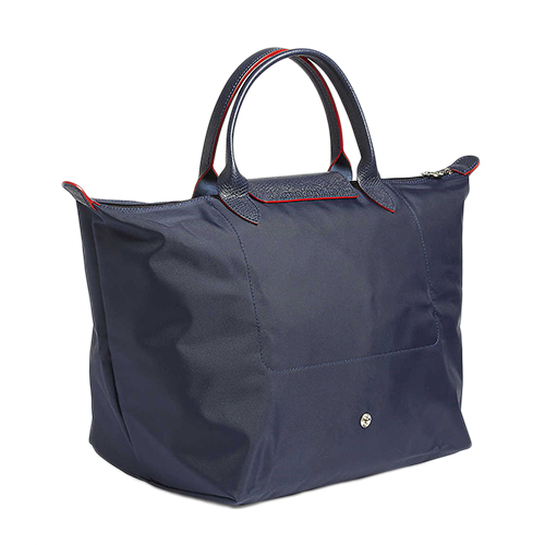 LONGCHAMP Le Pliage系列經典刺繡LOGO短提把手提包(中) 海軍藍