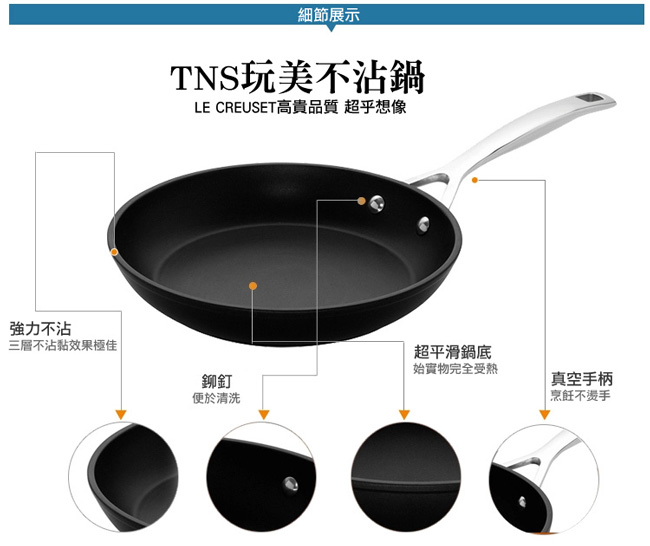 LE CREUSET 琺瑯鑄鐵典藏單柄圓煎盤23cm+圓鍋20cm+TNS單柄煎鍋24cm