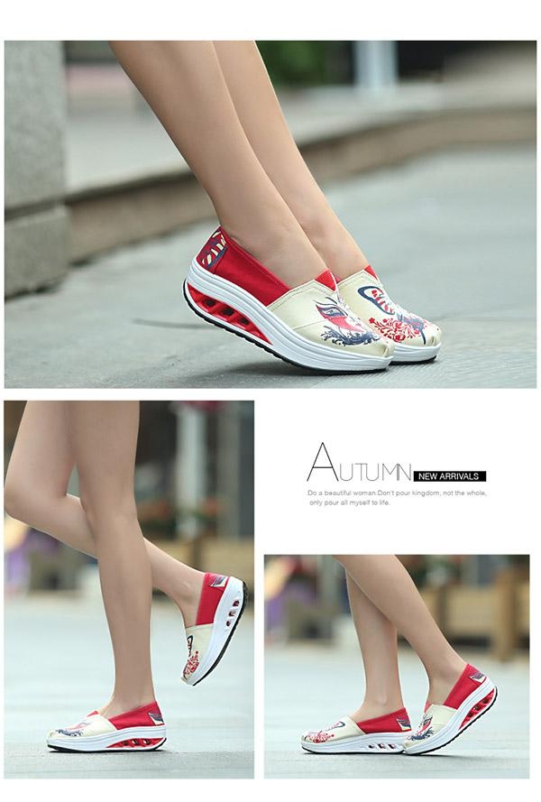 韓國KW美鞋館 俏麗圖騰撞色拼接健走鞋-紅