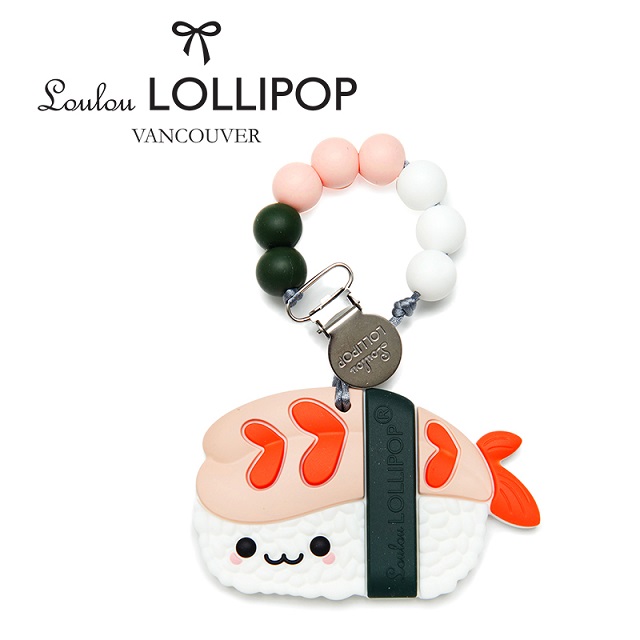 加拿大Loulou lollipop嬰幼兒蝦兒握壽司造型 固齒器組/奶嘴鍊夾