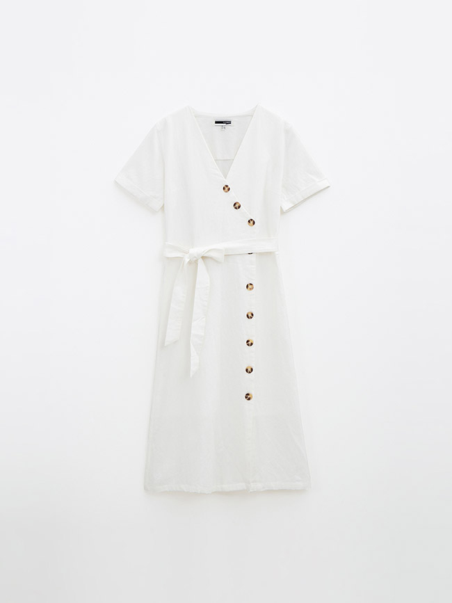 H:CONNECT 韓國品牌 女裝-琥珀排綁結洋裝-白