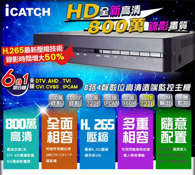 監視器攝影機 KINGNET 8路1支8MP監控套餐 800萬 AHD DTV 4K