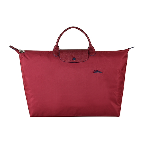 LONGCHAMP COLLECTION刺繡LOGO尼龍摺疊款短把手提包(大/石榴紅x藍)