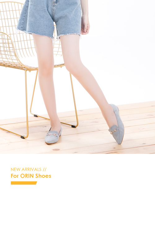 ORIN 經典復古 氣質馬蹄扣百搭樂福平底鞋-藍灰