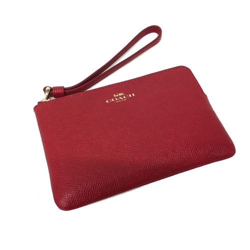 COACH 經典馬車防刮牛皮手拿包(紅)