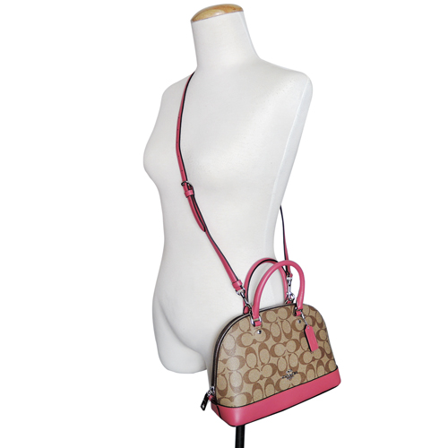 COACH 馬車C LOGO防刮兩用保齡球包(小/卡其桃紅)