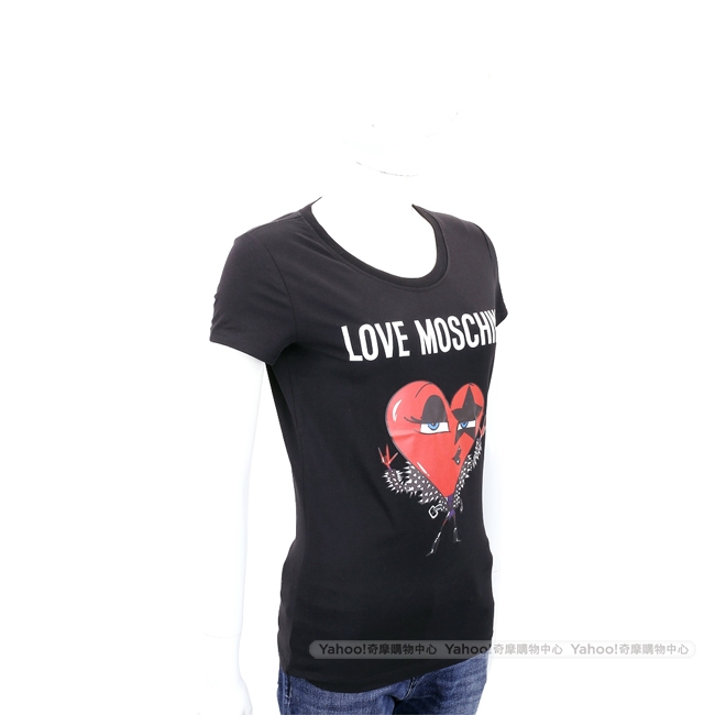 LOVE MOSCHINO ROCK 紅心印花黑色棉質短袖T恤