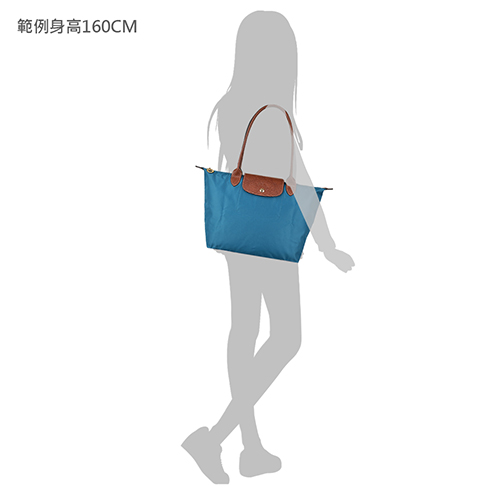 LONGCHAMP LE PLIAGE壓印LOGO長提把尼龍摺疊拉鍊肩背包(小/孔雀藍)