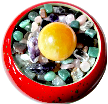 養慧軒 鶯歌陶瓷吉祥紅聚寶盆+五行水晶碎石(800g)+招財圓球(直徑3.5cm)