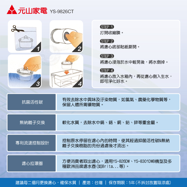 元山 速淨濾心 YS-9826CT 濾心(2入組)