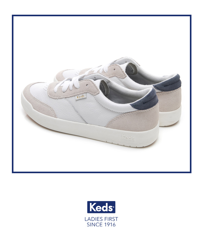 Keds MATCH PIONT 經典復刻皮革休閒鞋-白/灰