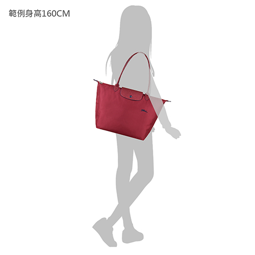 LONGCHAMP COLLECTION刺繡LOGO尼龍摺疊款長把手提包(大/石榴紅x藍)