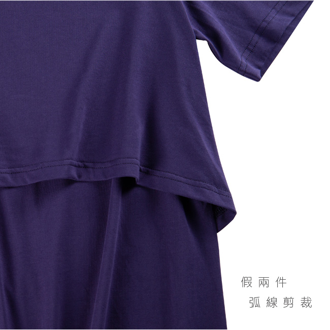 Gennies奇妮-假兩件式哺乳孕婦洋裝(T1H05)-藍