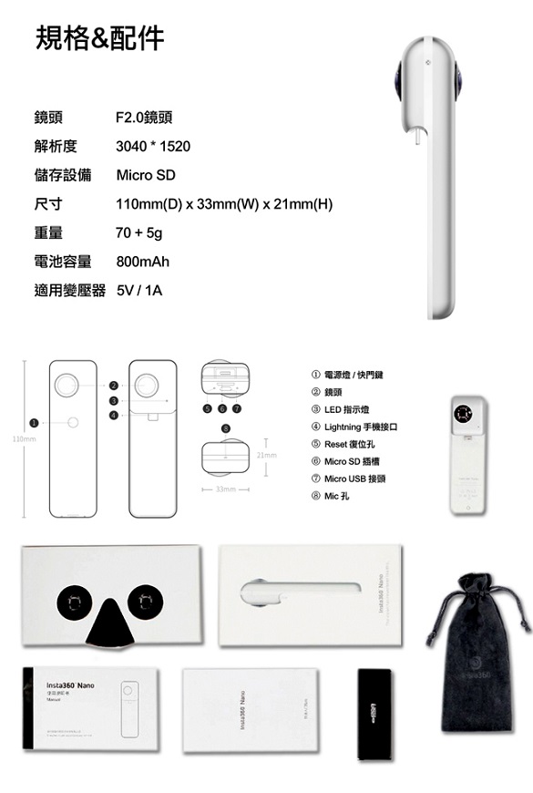 Insta360 Nano 全景高畫質攝影機 (公司貨)